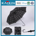 Black Grid Design Straight Umbrella com Silver Plating Handle